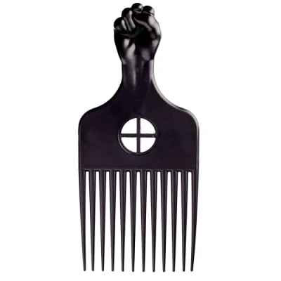 Image of Kobe Fist Afro Comb Black Plastic Pick with 12 Teeth &amp; Design Handle