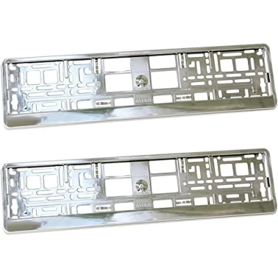 Image of The Pair 2 x Super Chrome Appearance Car Registration License Number Plate Universal Surrounds Holders Frames for Visual Tuning