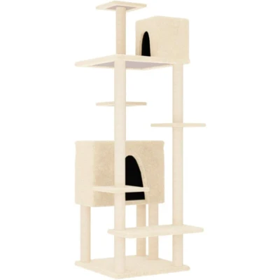 Image of vidaXL Cream Cat Tree with Sisal Scratching Posts and Plush Material Multi Level Tower for Climbing, Perching, Relaxing Your Cats will Love it!