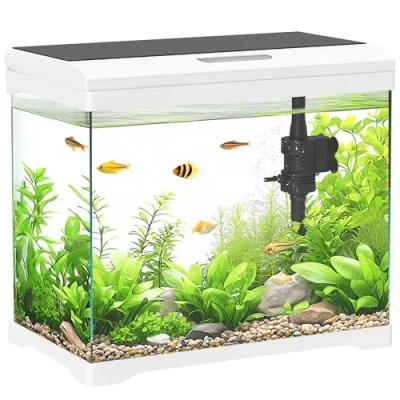 Image of PawHut 17L Fish Tank, Glass Aquarium with Filter System, LED Light, Water Pump, Tank Starter Kits for Betta, Goldfish, Shrimps, Cold Fish, White