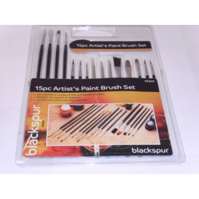 Image of 15pc Black Wooden Artist&#039;s Paint Brush Set By Blackspur