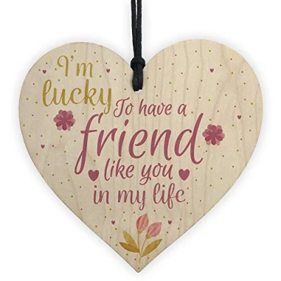 Image of RED OCEAN Handmade Friendship Gift Sign Best Friend Plaque Shabby Chic Wooden Hanging Heart Thank You