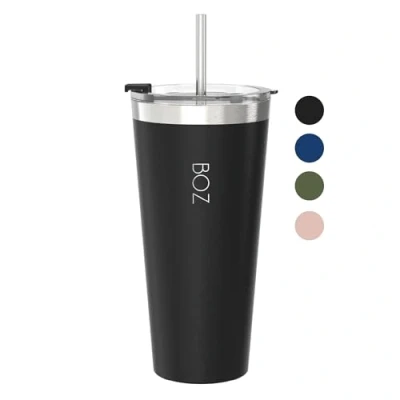 Image of BOZ Insulated Tumbler Cup Stainless Steel with Lid and Straw Thermal for Hot Cold Drinks BPA Free (650 ml / 22oz, Black)