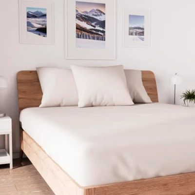 Image of Soleil d&#039;ocre, Jersey Fitted Sheet, Cotton, Ecru, 140x190 cm