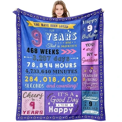 Image of Paihvcn Gifts for 9 Year Old Girls, 9th Birthday Decorations Girls Age 9, Yr Girl Gift Ideas, Nine Throw Blanket 60&quot;x50&quot;