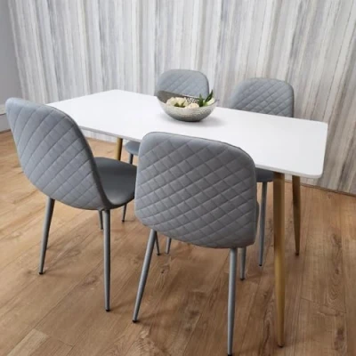 Image of KOSY KOALA Dining Table and 4 Chairs White Wood Grey Leather Room