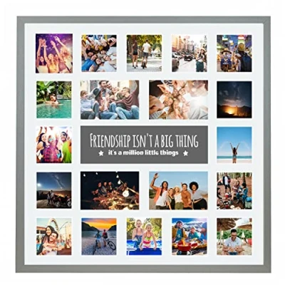 Image of Large Multi Aperture Picture Photo Collage Frame, Colours and Designs (Friendship, Pale Grey)