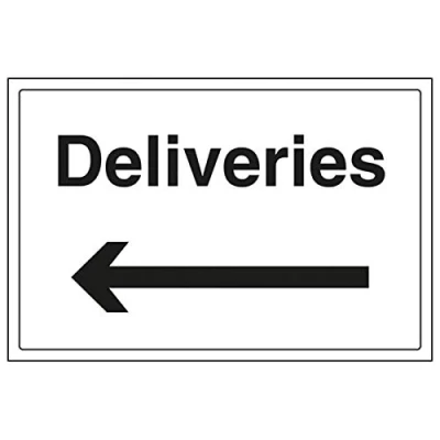 Image of V Safety Deliveries With Arrow Left Sign 300mm x 200mm Self Adhesive Vinyl