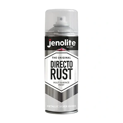 Image of JENOLITE Directorust Metallic Gloss Spray Paint SILVER 400ml Multi Surface Gold for Metal, Wood, Plastic All In_OnePrimer, Undercoat and Topcoat Interior &amp; Exterior