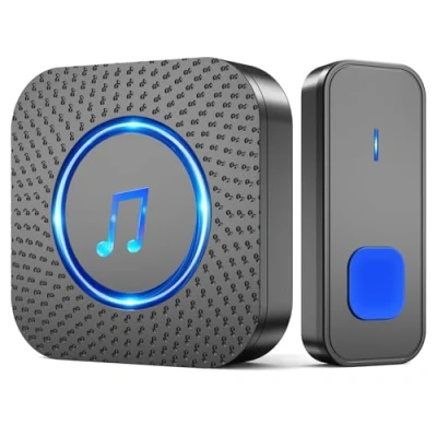 Image of SURFOU Wireless Doorbell, Waterproof Wall Plug in Cordless Door Chime Kit at 1300feet / 400m Range, Doorbell Battery Operated with 55 Melodies 5 Volume and LED Flash Entry Bell, Black