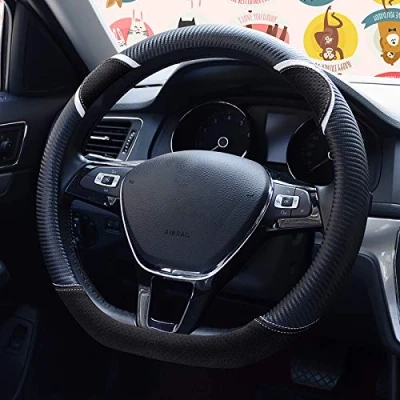 Image of HONCENMAX D Type Steering Wheel Cover Flat Bottom Car Protector Cut Shaped Diameter 38cm(15&quot;) Black