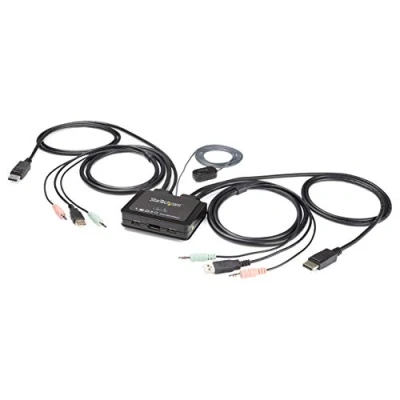 Image of StarTech.com 2 Port DisplayPort KVM Switch 4K 60Hz Compact Dual UHD DP 1.2 USB Desktop with 4ft Cables &amp; Audio Bus Powered Remote Switching MacBook ThinkPad (SV211DPUA4K)