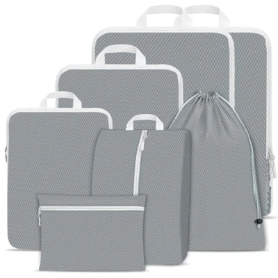 Image of Compression Packing Cubes Set, Ultralight Expandable Travel Organizers for Carry on Luggage,Waterproof Cubes,Compression Suitcase Essential Bag (Grey 7pcs)