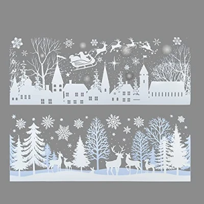 Image of Davies Products Ltd 2 Long Snow Village Scene Window Decal Sticker Christmas winter decoration Stick