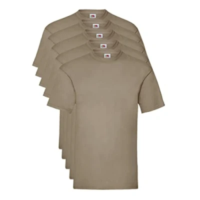 Image of Fruit of the Loom Men&#039;s Valueweight 5 Pack T Shirt, Green (Khaki 3m), XXL UK