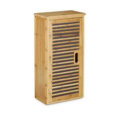 Image of Relaxdays Bamboo Size: 66 x 35 20 cm with 2 Shelves Storage Space Accessories Wall Cabinet or Standing Cupboard for The Bathroom, and Living Room, Natural Brown,