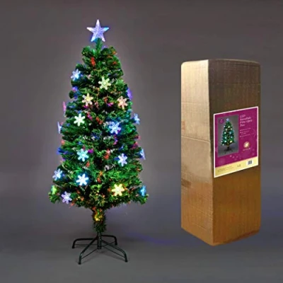 Image of SHATCHI 3Ft/90cm Fibre Optic Christmas Star Topper LED Snowflakes Decorations Pre Lit Green Artificial Xmas Tree Multicolor Changing Lights, PVC, 3ft
