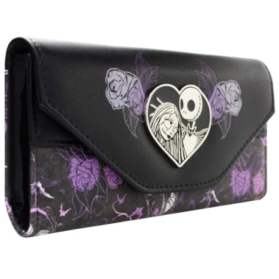 Image of Nightmare Before Jack &amp; Sally Christmas Floral Purse Clutch Coin Pocket Card Holder, Black