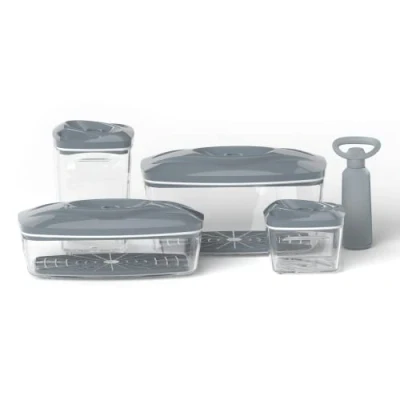 Image of DAFI SeeYoo Vacuum Container Set Includes Pump Food Storage Containers Box with Lid Meal Prep of 4 Grey