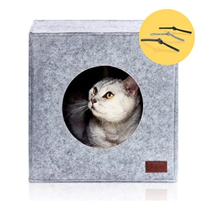 Image of PiuPet® Cat Bed for e.g. IKEA® Kallax &amp; Expedit Shelves I Cave incl. Cushion Beds Indoor Cats Cozy House in Grey Shelter Winter