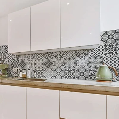 Image of CREARREDA Splash Guard Panel Kitchen Wall Sticker Cementine Taupe 180_x_60_cm 100% Made in Italy with Non Toxic, Fireproof and Water Resistant Ink, 67134