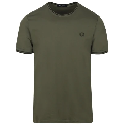 Image of Fred Perry Mens Twin Tipped T Shirt Dark Green Size X Large