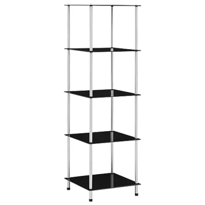 Image of vidaXL 6 Tier Glass Shelf Stylish Display Unit in Black Tempered and Stainless Steel Bookcase for Living Room, Office, Bathroom
