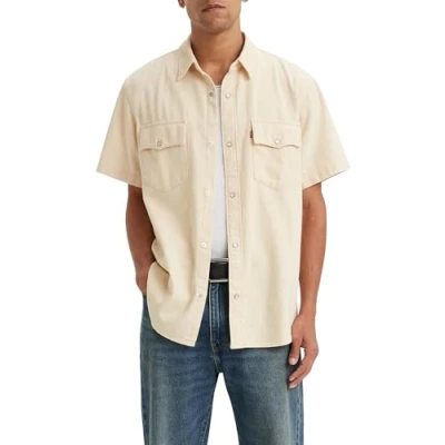 Image of Levi&#039;s Men&#039;s Ss Relaxed Fit Western Shirt, George Plaid Macaw Green, XS