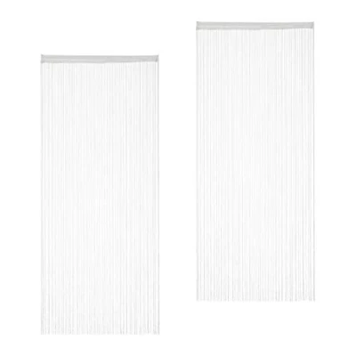 Image of Relaxdays White String Curtains Set of 2, Can be Shortened, with Eyelet Top for Windows &amp; Doors, Fly Screen, 90x245cm