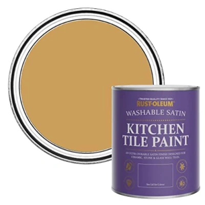 Image of Rust Oleum Yellow water resistant Kitchen Tile Paint in Satin Finish Dijon 750ml