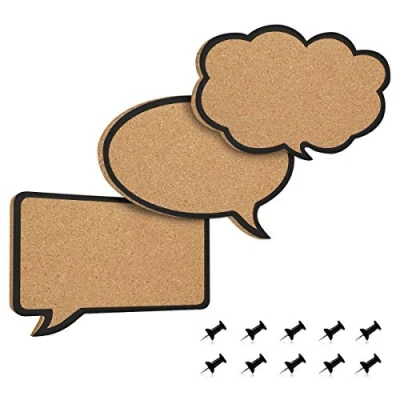 Image of Navaris Cork Memo Board Set 3X Pieces Decorative Boards in Different Speech and Thought Bubble Shapes with Push Pins for Kitchen, Home, Office