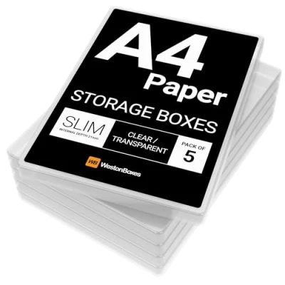 Image of WestonBoxes A4 Slimline storage Boxes: Maximize your space without sacrificing style with these versatile boxes. Perfect for project materials, craft supplies and office essentials (Pack of 5)