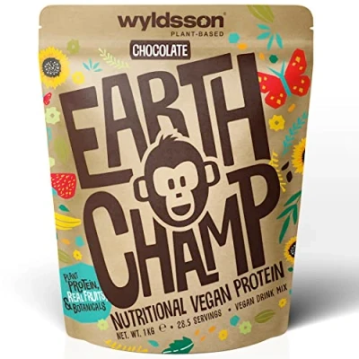 Image of Vegan Protein Powder (1kg) 28 Servings EarthChamp by Wyldsson Plant Based Chocolate Shake, Dairy Free, Gluten Lactose Free Protien (Choc)