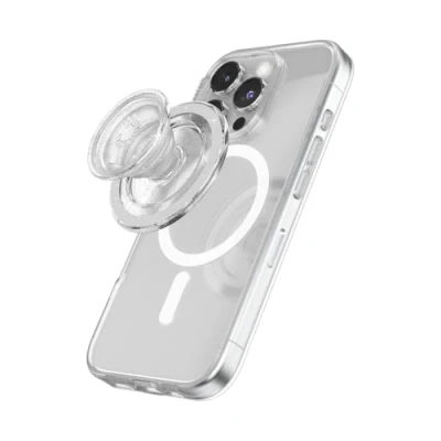 Image of PopSockets Round Phone Grip Compatible with MagSafe, Adapter Ring Included, Holder, Wireless Charging Clear Glitter