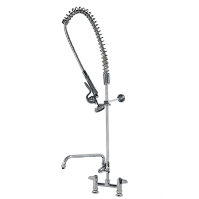 Image of Commercial Kitchen Pre Rinse Spray Tap, Double Pedestal Pull Out Flexible Hose Sink Wall Mount Tap