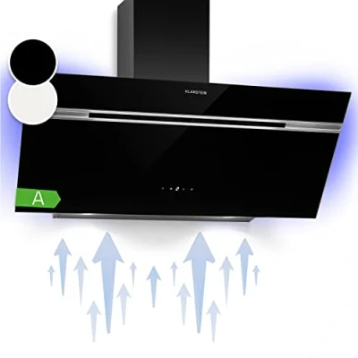 Image of Klarstein Angled Cooker Hood 90cm, Extractor with Lights, Kitchen Fans Hood, 594m3/h Airflow, RGB LEDs, Class A Energy Efficiency, Oven Fan 90cm / 900mm