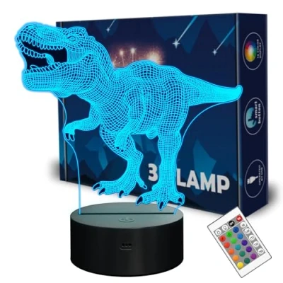 Image of Dinosaur Gifts, Night Light for Kids T rex 3D Bedside Lamp with Remote Control 16 Color Changing Xmas Halloween Birthday Gift Child Baby Boy …