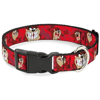 Image of Buckle Down Plastic Clip Collar Tasmanian Devil Expressions Red Swirl 1&quot; Wide Fits 11 17&quot; Neck Medium