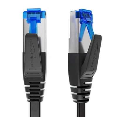 Image of Flat Cat 7 Ethernet cable with break proof design, internet/LAN 30m (10Gbps maximum fiber optic speed, highly flexible &amp; suitable for permanent installation, RJ45, black) by CableDirect