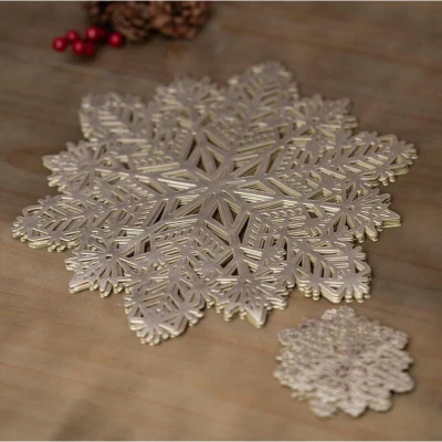 Image of Marco Paul Christmas Decorations set of 6 Gold Snowflake Coasters and Placemats Set, Home Decor Table Mats, Reusable Kitchenware for Cups Plates, Perfect Kitchen