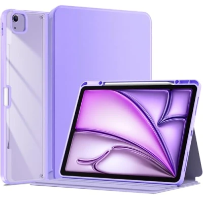 Image of ProCase for iPad Air 13 inch (M2) 2024 &amp; Pro 12.9 6th/5th/4th/3rd 2022/2021/2020/2018; Transparent Back Protective Folio Cover Shockproof Smart Case with Pencil Holder Purple