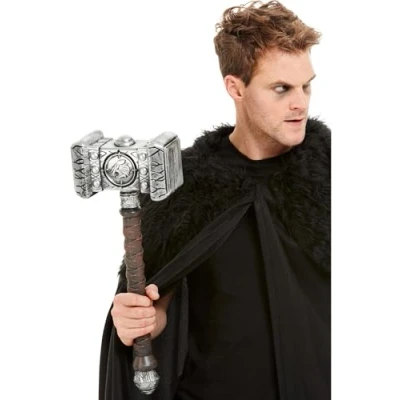 Image of Smiffys Hammer Prop, Silver 52cm/20in, Halloween Fancy Dress Accessory, Viking Up Accessories