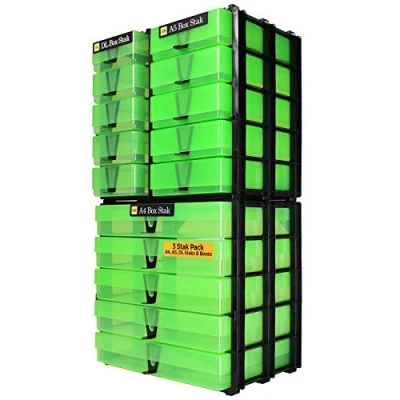 Image of WestonBoxes Drawer Stak Storage Units, 3 Stackable units A4, A5 &amp; DL Crafting Solution including boxes (Green)