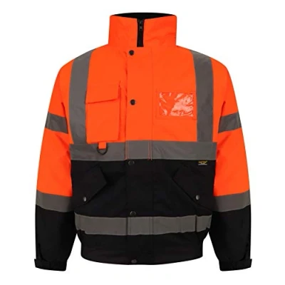 Image of Aztec Hi Viz Vis High Visibility Waterproof Bomber Jacket Reflective Tape Safety Top Security Work Winter Workwear Coats Two Tone Warm Padded Jackets (Orange/Navy Large)