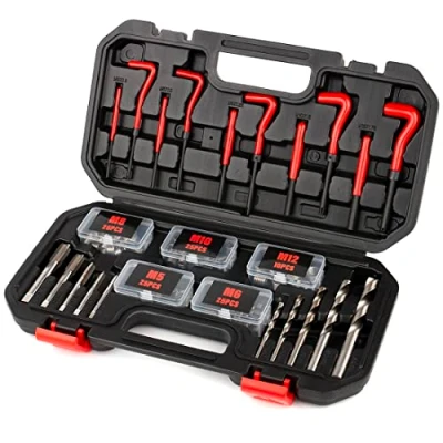 Image of FOURROBBER 131PCS Thread Repair Kit, HSS Drill Helicoil Kit SAE&amp;Metric M5 M6 M8 M10 M12