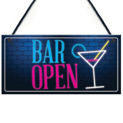 Image of RED OCEAN Bar Open Sign NEON EFFECT Home Man Cave Pub Club Window Plaque Display