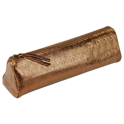 Image of Clairefontaine Ref 410042C Kleo Pathra Leather Triangular Pencil Case 22 x 6 6cm, Made From Genuine Lambskin Leather, Metal Zip With Puller Bronze