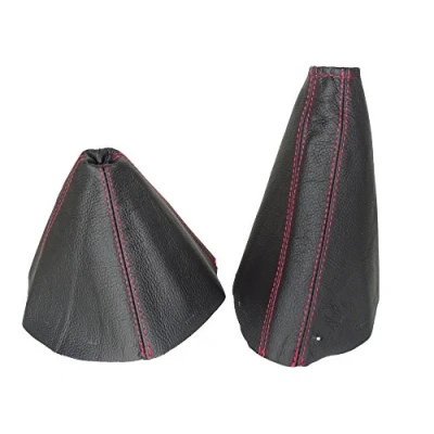 Image of The Tuning Shop Ltd Gear &amp; Handbrake Gaiter Black Leather Red Stitching