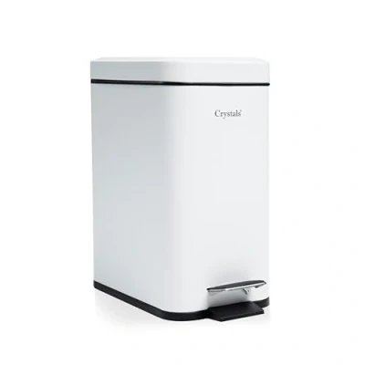 Image of Crystals 3L Rectangular Slim Pedal Bin with Soft Close Lid Compact Waste Bins for Bathroom, Kitchen, Toilet or Office Hands Free Rubbish Removable Inner Bucket, Modern Design (White)