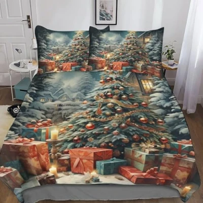 Image of Bedding Single Duvet Cover Set 3D 3 Pieces Quilt Christmas Tree Bedroom with Pillowcase,for Teens And Adults King（220x240cm）